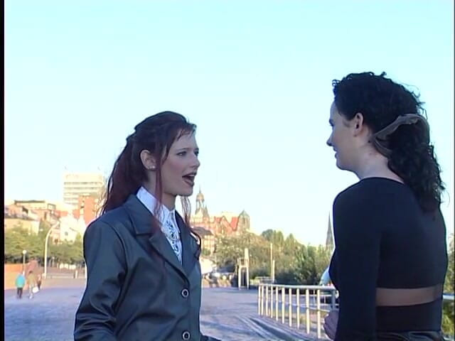 Lucky Cooch: Redhead and brunette babes at the outdoors interview