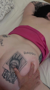 Tattooed Busty MILF Switches Toy for Thick Cock
