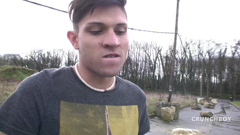 Crunch Boy: Fucked by his friend in the car outdoor exhib
