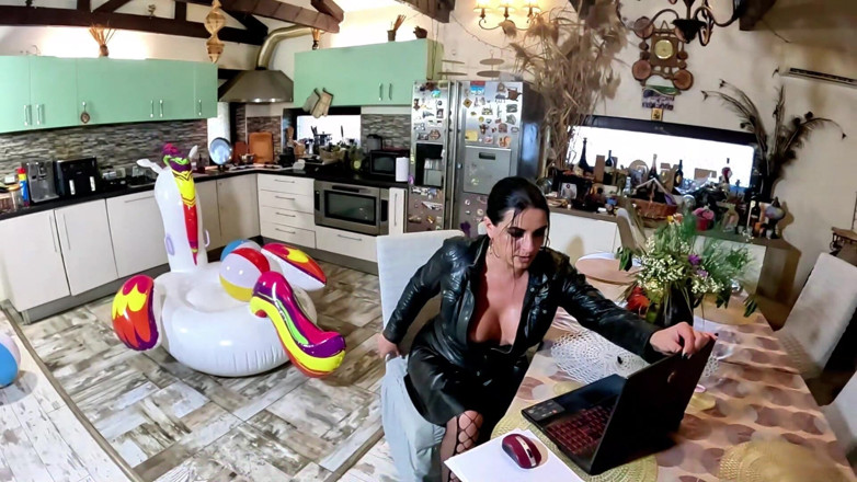 MilfyCalla: Dominant Biker Leather MILF Inflatable Office Fantasy. Beach Balls, Oral,...