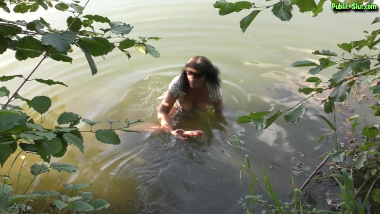 Cumdrinking Wife: Pee and cum bath at the lake