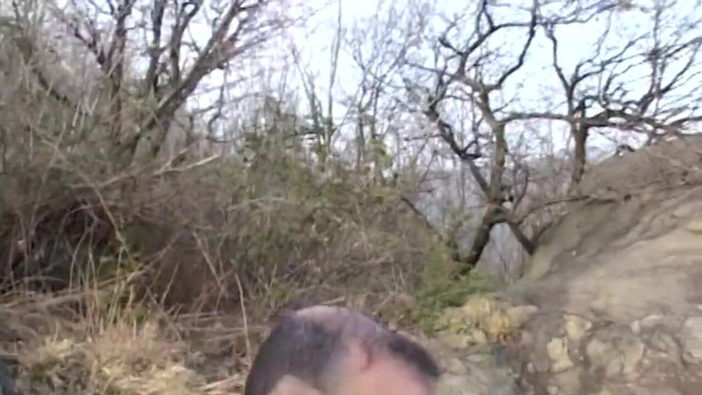Real Home Made: Big tits brunette banged in threesome outdoor