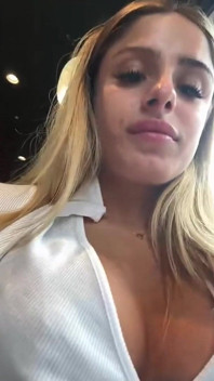 Tattooed Blonde with Big Tits and Hairy Pussy Masturbates in Mcdonald’s Toilet Then Double Fingers Herself to Orgasm