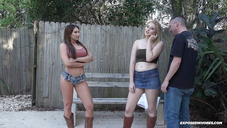 Exposed Whores Media: Davina Davis와 킨슬리 앤 - 야외 단계 형제 펠라