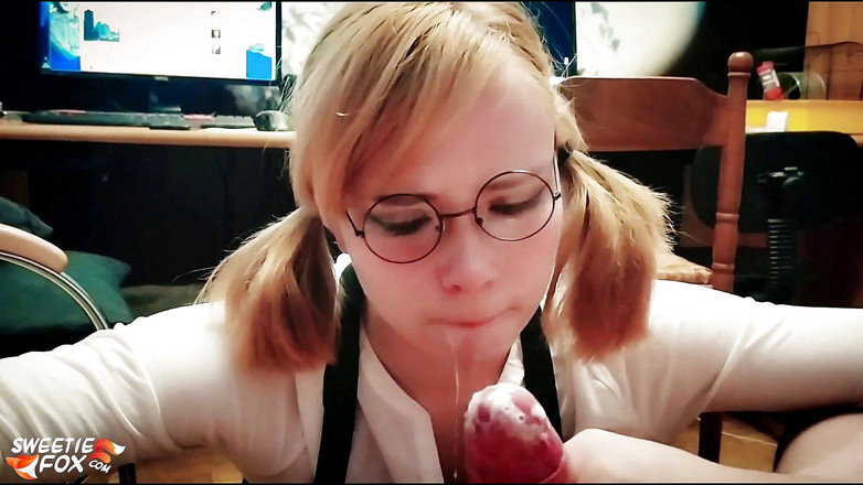 Sweetie Fox: Charming student sloppy facefuck huge dick - cumshot POV