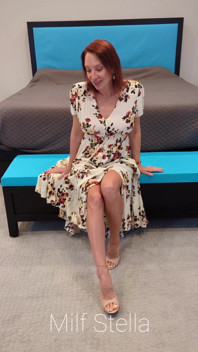 Long Floral Dress, White Toes and Tan Mule Heels Try on