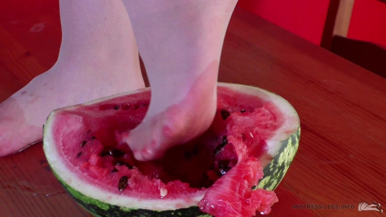 Mistress Legs: Crushing watermelon with nylon feet