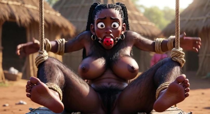 YOUR BEST FANTASY: African Black Hairy Woman in Bondage - Waiting to Be Fucked...