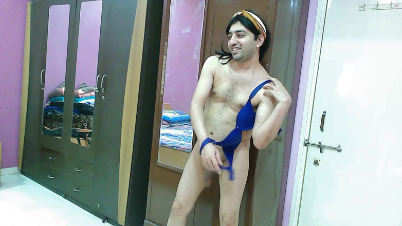 Cute & Nude Crossdresser: Hot sissy crossdresser femboy in beach dress and hairband.