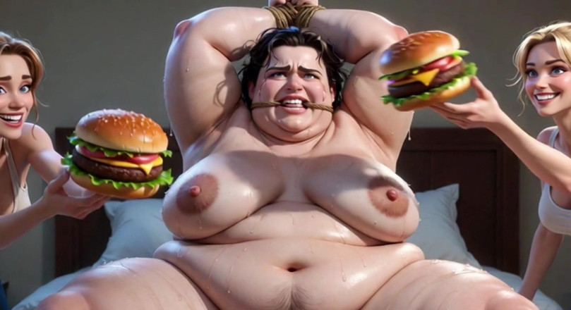 YOUR BEST FANTASY: Fat Ugly Woman in Bondage - Food Degradation by Two Hot...