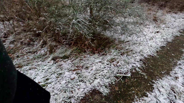 Bouncy Tits Action: Slapping Her Tits While Hiking Through the Snow