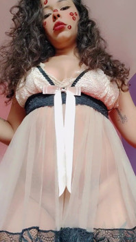 Brunette in Transparent Nightgown Without Panties