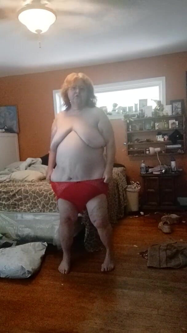BBW nurse Vicki adventures with friends: Modeling the panties I sell part1 Red lace silky