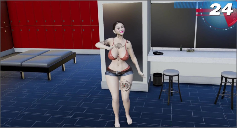 Virtual fantasy studio: Große möpse und hintern 3D sexy mädchen mit farb-tattoo, strippen in...