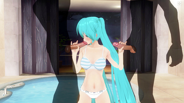 H3DC: 3D HENTAI. Miku em duplo boquete