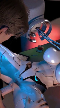 Yarım monteli seks robotu kızın amını test etme
