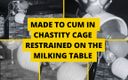 Mistress BJQueen: Gjord till sperma i kyskhetsbur fasthållen på mjölkningsbordet