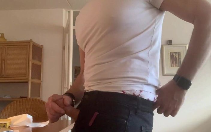 Tjenner: Black Jeans Jerk-off and Cum. Second Cum of the Day....