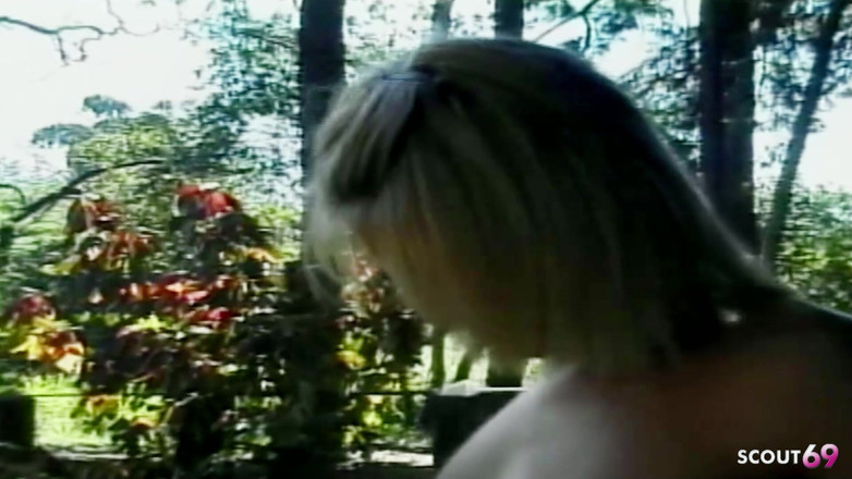 Shemale TS Collection: Blonde Skinny Shemale Fucked Hard Anally by Guys Outdoors