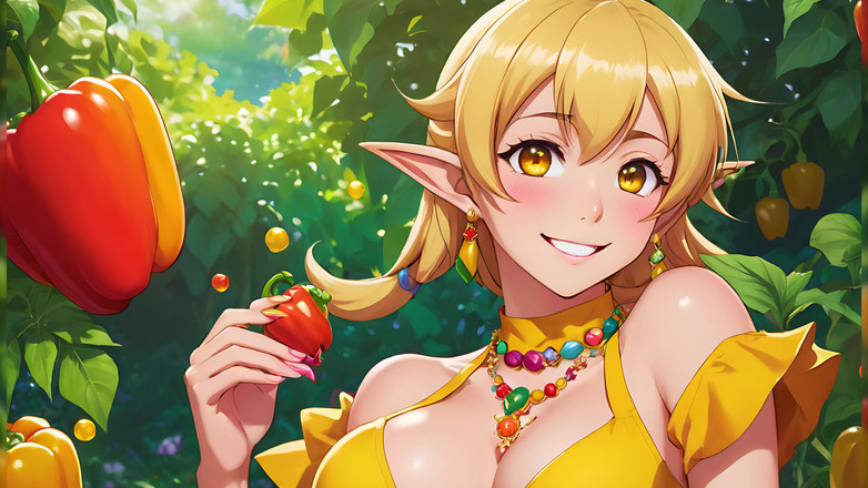 LustRender: Encantada chica elfo desnuda disfruta de pimiento fresco en un...