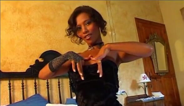 European Classics: Divine ebony hottie uses metallic vibrator on her bed