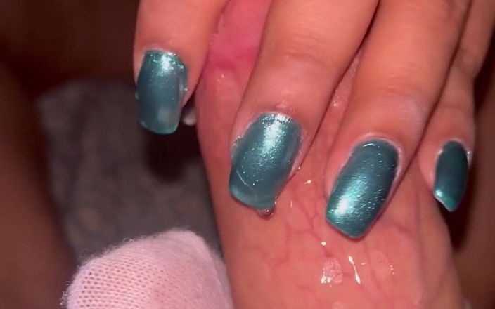 Latina malas nail house: Green nails teasing with sock and toejob