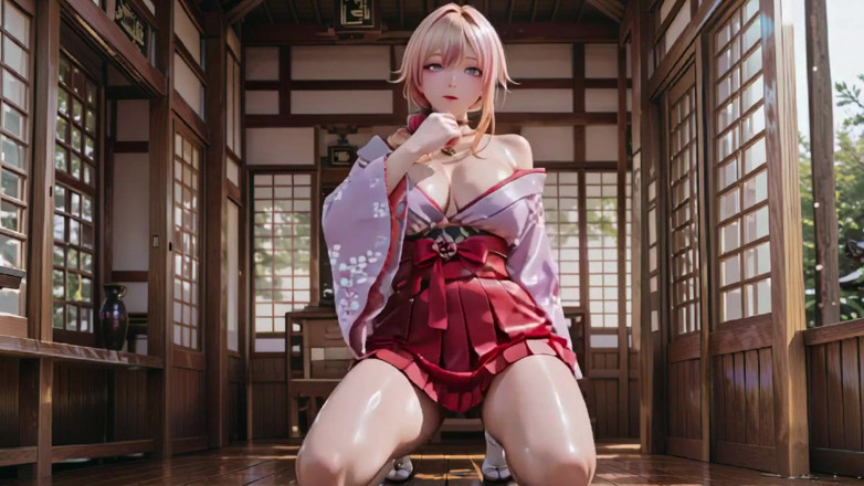 Seraphina Vale: Blonde Goddess in the Japanese Corridor, Lazy Gazes, Hand on...