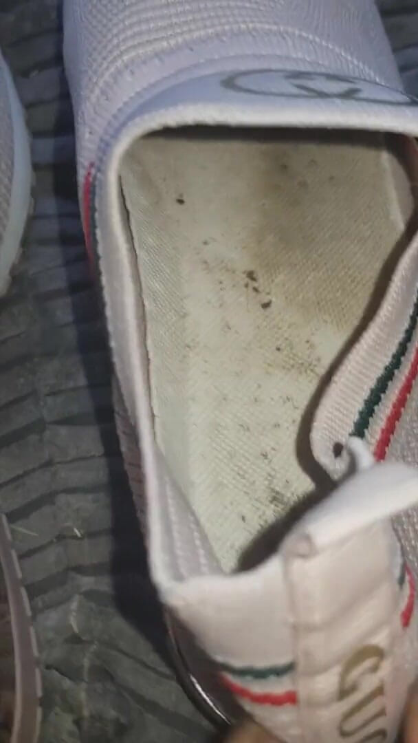 Simp to my ebony feet: come and look inside my dirty 3 days worn trainers