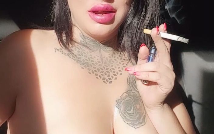 Louise Ebony: Sexy smoking lips and titty tease