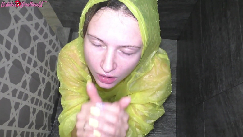 Laloka4you: Horny Girlfriend Offered Blowjob with Raincoat In Shower With Cum...