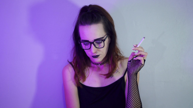 Alicia Robertz: Goth Girl Smoking in Fishnets