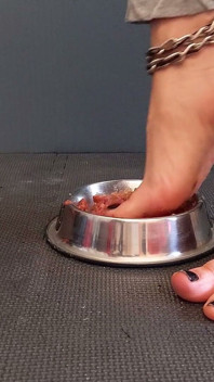 Fleisch mit rohrstock unter den füßen