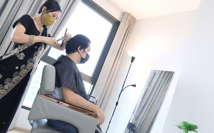 Mya Mya: Desi friseur-mädchen, während das haarschnitten extrem geil wird