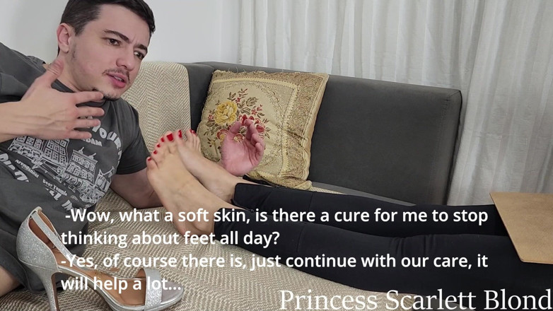 Queen Lytta ballbusting and cum lick: プリンセス・スカーレット・ブロンド - セクシー心理学者 エピソード1 - 敗者がセクシー心理学者に診断される - 足崇拝 - 足の支配 - F