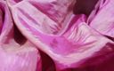 Satin and silky: Satin seiden-handjob Porno - schwanzkopf reiben mit pink schattiertem Satin, seidiger...