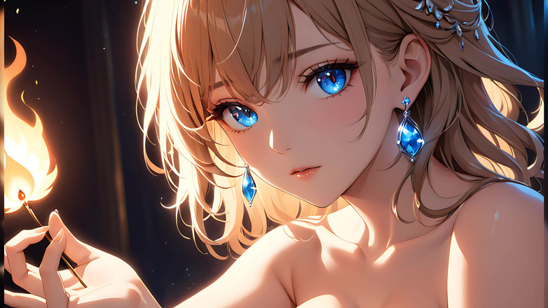 LustRender: Ember Kiss：一个美丽的年轻女人被小火焰点燃