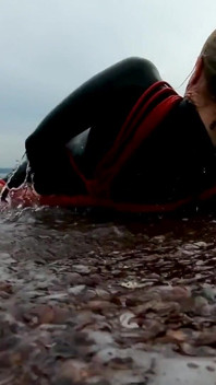 Hogtied in a Wetsuit - Rope Bondage Escape Challenge on the Beach