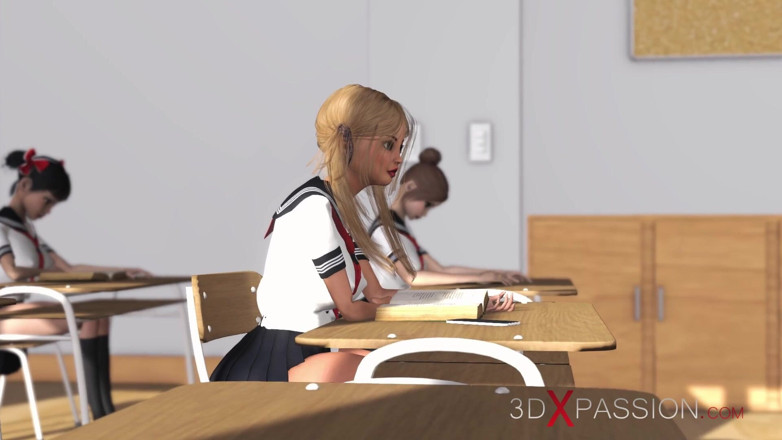 3dxpassion-transgender: 3d-schwanzmädchen-lehrerin fickt ein süßes college-mädchen in fesseln im kerker