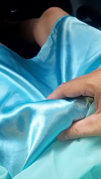 Cum Wearing Blue Chiffon Dress with Satin Lining