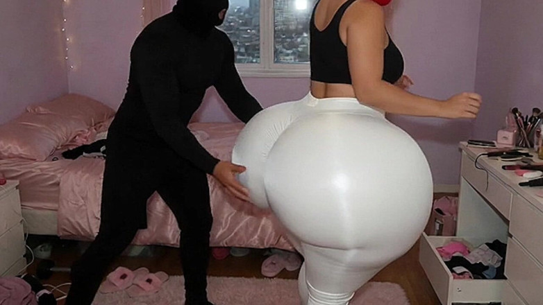 Animate golden: Big Ass Latina in Tight White Leggings Gets Pressed From...