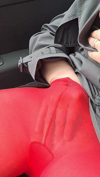 No Panty in Red Pantyhose