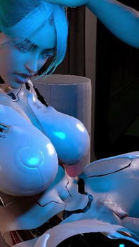 Testando la figa di una ragazza robot del sesso mezza assemblata