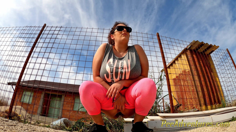 Pee Adventures: Fat desperate girl wet her pants again
