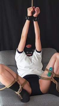 Girl in Bloomers, Restrained in an M-shape and Left Alone.