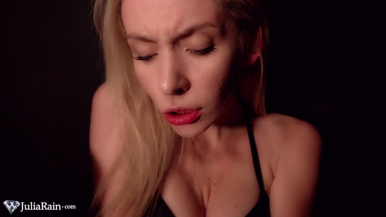 Julia Rain: Sexy girl blowjob and riding big dildo closeup - hot solo