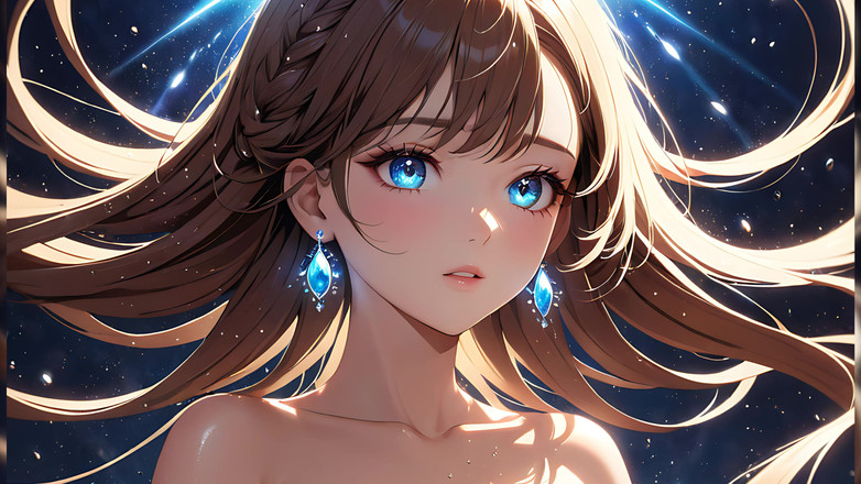 LustRender: 光の渦:美しい若い女性が髪をかき上げる