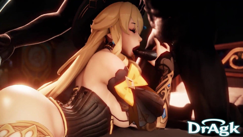 DrAgk: Navia धीरे से एक बड़ा Hilichurl लंड चूसती है जबकि उसकी गांड डिल्डो से भरी जाती है - 3डी Genshin Impact