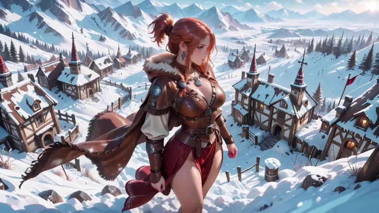 Tay Swift X: Redhead Warrior in Snow! Forbidden Leather Armor Seduction in Medieval...