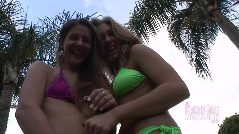 Dream Girls: Two girls show pussy poolside