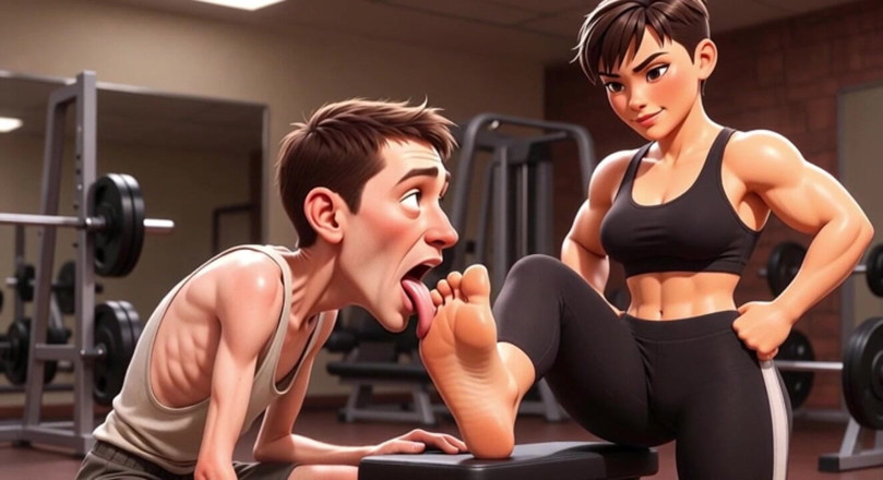 YOUR BEST FANTASY: Strong Muscular Woman Makes Skinny Slave Lick Her Feet